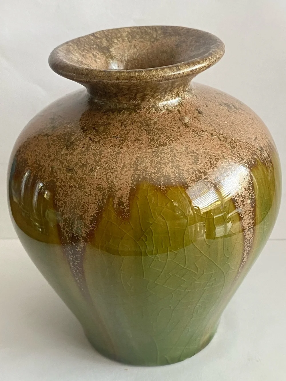 Vtg Hosley Art Pottery 3-piece Decorative Vase Set Glossy Earth Tone Drip Glaze